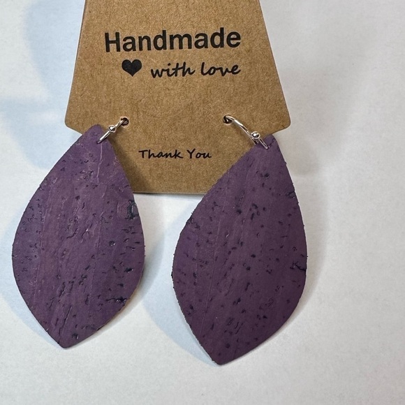 Purple cork earrings handmade - Picture 6 of 7